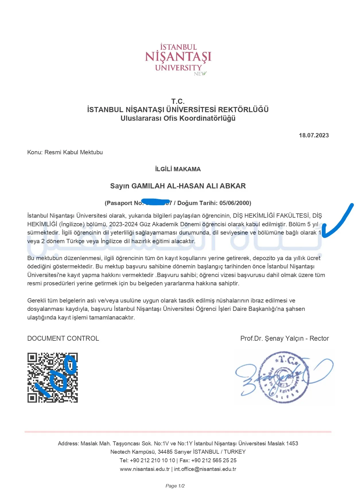 قبول منحة دفع كامل لطالبة يمنية في جامعة نيشانتاشي عبر بناة المستقبل