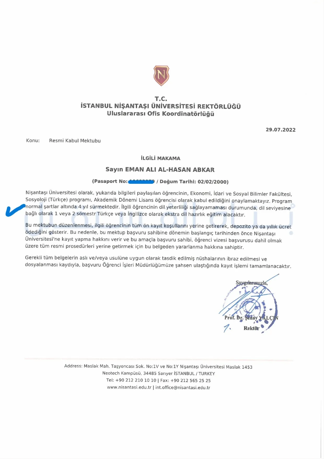 قبول منحة لطالبة عربية في جامعة نيشانتاشي لعام 2022